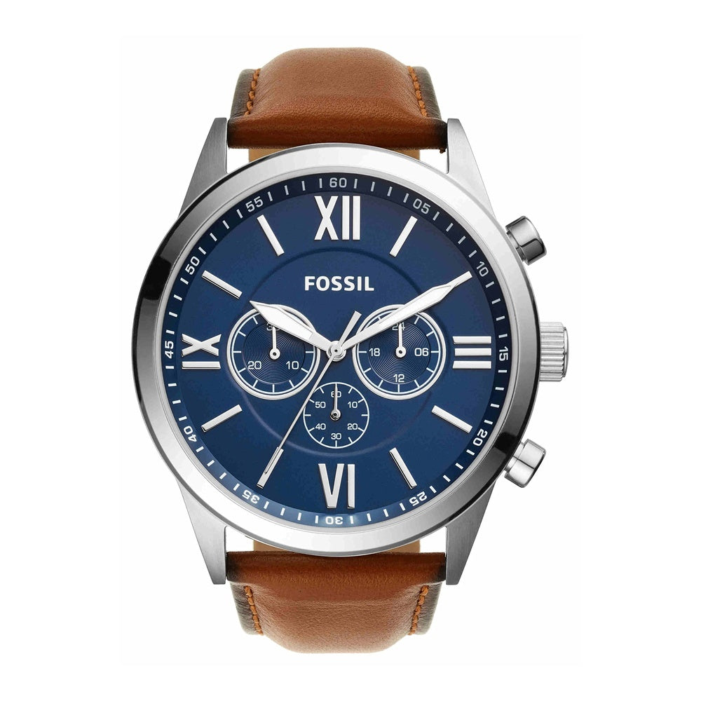 Flynn Cronógrafo: Reloj de Cuero Marrón de Fossil, Elegante y Resistente al Agua, Ideal para Hombres