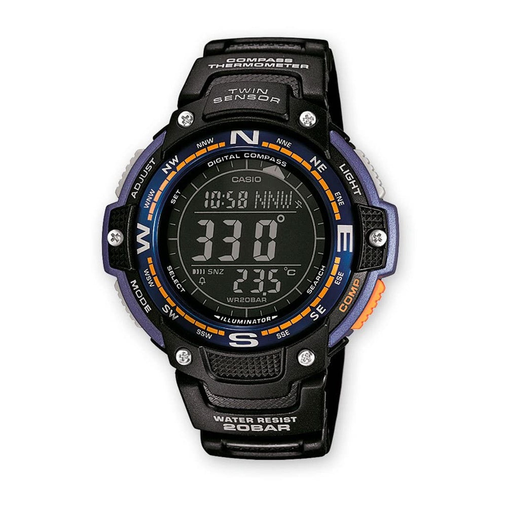 Casio Serie SGW100, reloj digital con brújula, cronómetro, sensor doble, resistente al agua y bajas temperaturas. Calendario automático
