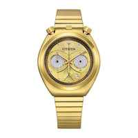 Citizen Reloj de cuarzo Star Wars para hombre inspirado en C-3PO, diseño coleccionable en acero inoxidable dorado