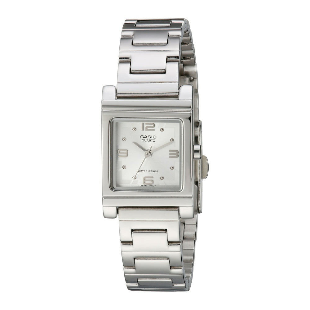 Reloj Casio de mujer LTP1237D-7A, acero inoxidable plata, dial blanco, movimiento de cuarzo y resistencia al agua