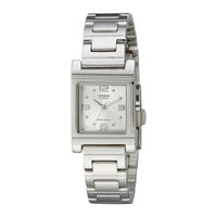 Reloj Casio de mujer LTP1237D-7A, acero inoxidable plata, dial blanco, movimiento de cuarzo y resistencia al agua