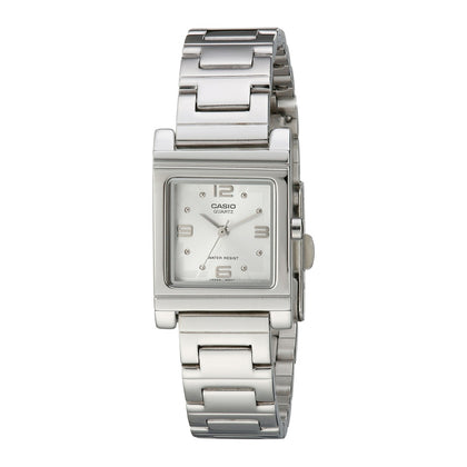 Reloj Casio de mujer LTP1237D-7A, acero inoxidable plata, dial blanco, movimiento de cuarzo y resistencia al agua