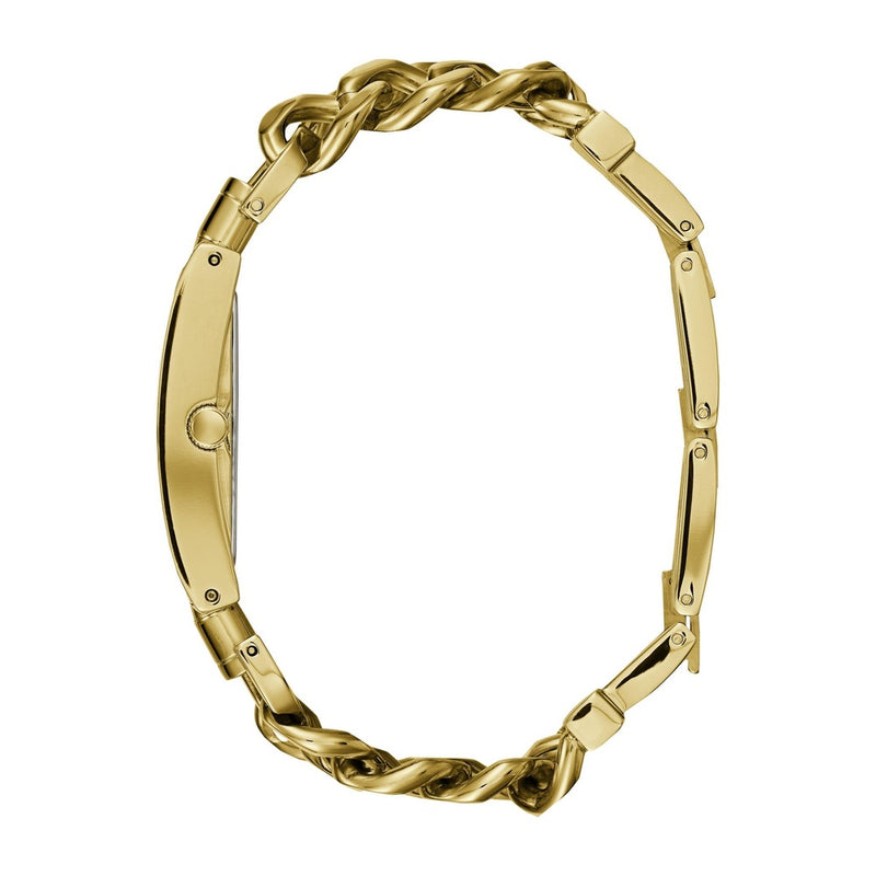 GUESS Reloj de pulsera multicadena para mujer en tono plateado con dial dorado y segundero, resistente a arañazos