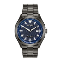 Citizen Reloj Eco-Drive Weekender para hombre en acero inoxidable IP negro, esfera azul, modelo AW1147-52L