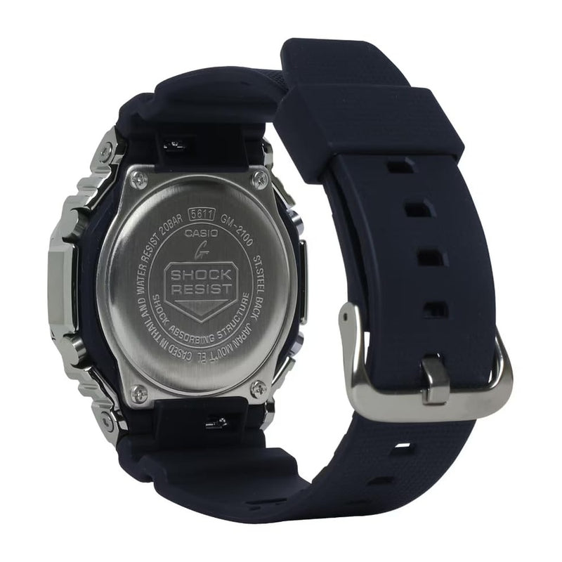 G-Shock Reloj Casio GM2100-1A con banda de resina negra y cubierta de metal, diseño octogonal deportivo, resistente al agua