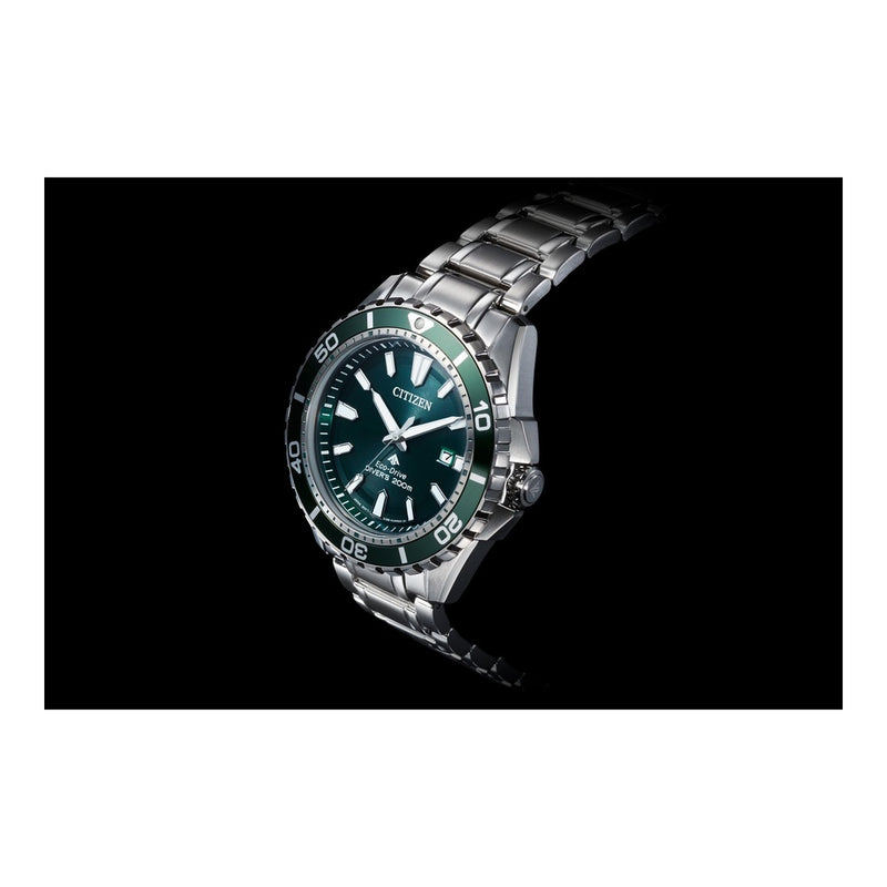 Citizen Eco-Dive Promaster Dive, reloj de pulsera de acero inoxidable plateado para hombre con esfera verde, 3 manecillas y calendario