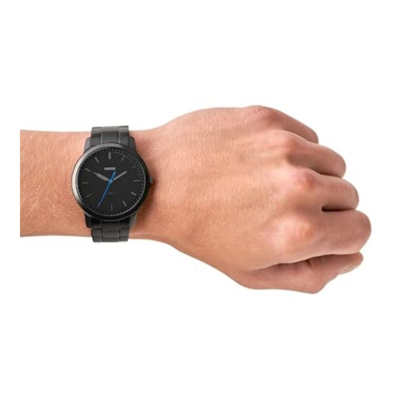 Reloj de pulsera minimalista Fossil de cuarzo para hombre, elegante diseño de acero inoxidable negro resistente a arañazos