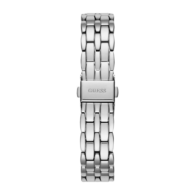 Reloj GUESS de acero inoxidable con cristal rosa, plata, resistente al agua, modelo U1062L2, analógico con cierre plegable