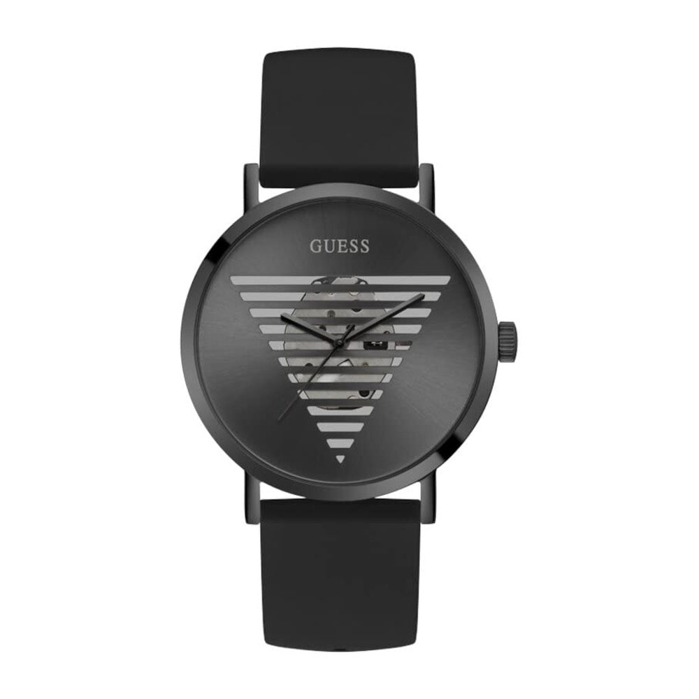 Reloj GUESS para hombre, correa de silicona, esfera negra, movimiento de cuarzo, resistente al agua y a golpes