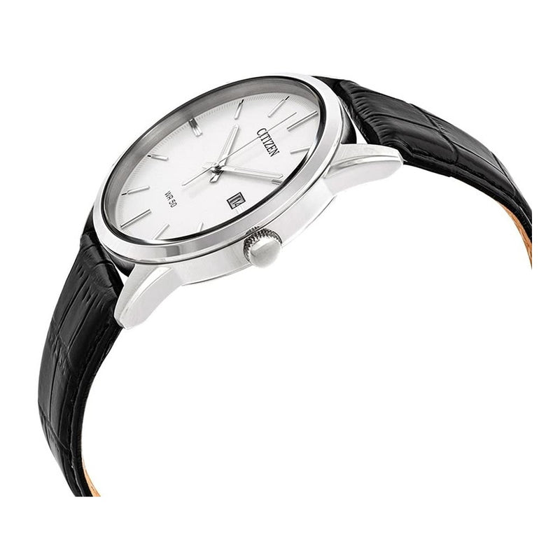 Citizen reloj de hombre, diseño casual, movimiento de cuarzo en acero inoxidable y cuero, color negro, modelo BI5000-01A