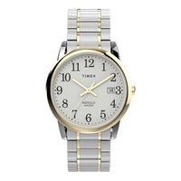Timex Easy Reader con caja de dos tonos, banda de expansión multicolor, esfera blanca, y resistente al agua