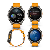 Wearable4U - Reloj inteligente Garmin Fenix 8 multideporte AMOLED Sapphire, titanio con banda naranja/graphite