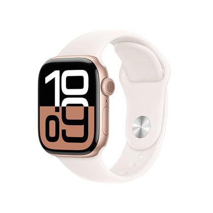 Apple Watch Series 10 [GPS + Cellular 42mm case] Smartwatch with Rose Gold Aluminium Case with Light Blush Sport Band - S/M. Fitness Tracker, ECG App, Always-On Retina Display, Water Resistant