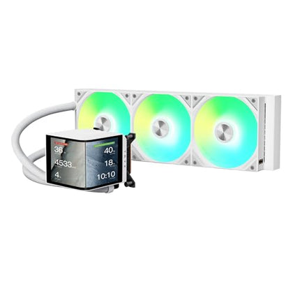 TRYX Panorama 360 ARGB White 360mm AIO 6.67'' AMOLED Curved Screen 3D Anamorphic Effect Customizable AIO Cooler 360mm Asetek 8th Gen V2 320w TDP Magnetic ARGB Fan Intel LGA 1851/1700 AMD AM5/AM4