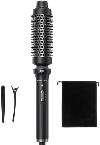 Wavytalk Thermal Brush, 1 1/2 inch Heated Round Brush with Detachable Head, Velvet Pouch and Dual Voltage for Travel, Easy to Create Blowout Look, Classic Black