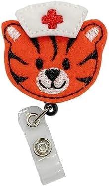 Tiger Pediatric Nurse Badge Reel, Retractable Animal RN ID Holder, Pediatrician Name Tag Clip (belt clip)