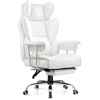 COMHOMA Big and Tall Office Chair, High Back Leather Gaming Chairs with Footrest, Executive Ergonomic Office Chair with Pocket Spring Lumbar Support and with Outward Fixed Soft Armrests