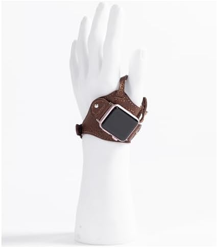 Ergonomic Genuine Leather Hand Made Watch Band,Compatible with Apple Watch,iWatch Series,Smart Watch,Cool Steampunk Replacement Strap for Cycling Driving,Fitness,Sports(Brown)