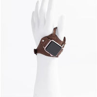 Ergonomic Genuine Leather Hand Made Watch Band,Compatible with Apple Watch,iWatch Series,Smart Watch,Cool Steampunk Replacement Strap for Cycling Driving,Fitness,Sports(Brown)