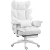 Dowinx Big and Tall Office Chair with Pocket Spring Cushion,High Back Computer Gaming Chairs with Adjustable Armrests and Lumbar Support,Executive Desk Chairs with Footrest(PU Leather,White)