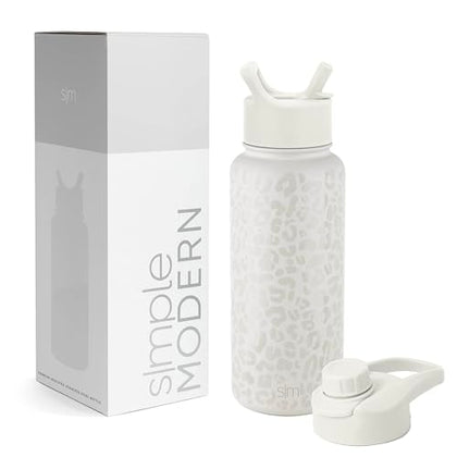 Simple Modern Water Bottle with Straw and Chug Lid Vacuum Insulated Stainless Steel Metal Thermos Bottles | Reusable Leak Proof BPA-Free Flask for Sports Gym | Summit Collection | 32oz, Cream Leopard