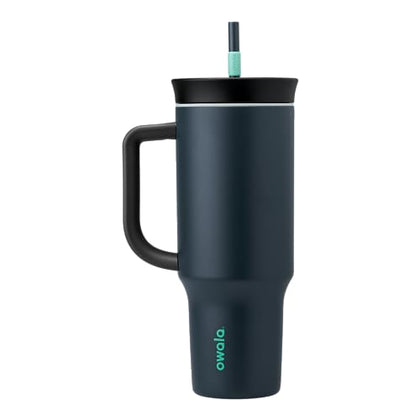 Owala Stainless Steel Triple Layer Insulated Travel Tumbler with Spill Resistant Lid, Straw, and Carry Handle, BPA Free, 40 oz, Gray (Foggy Tide)