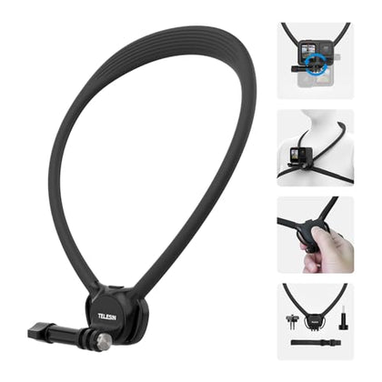 TELESIN Neck Mount SE 2.0 with Air Cushion, Adjustable Chest Strap and Neck Mount for Hands-Free POV Vlogging for GoPro Hero 13/12/11/10/9, Insta 360 X5/X4/X3/Ace Pro 2, DJI Osmo 360 Action 3/4/5 Pro