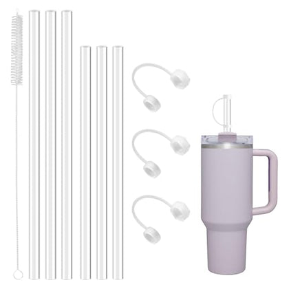 Replacement Stanley Cup Straw for 30 oz 40 oz Tumbler, 6 Pack Long Reusable Straw with Cleaning Brush, 3 Silicone Stanley Straw Cover Cap