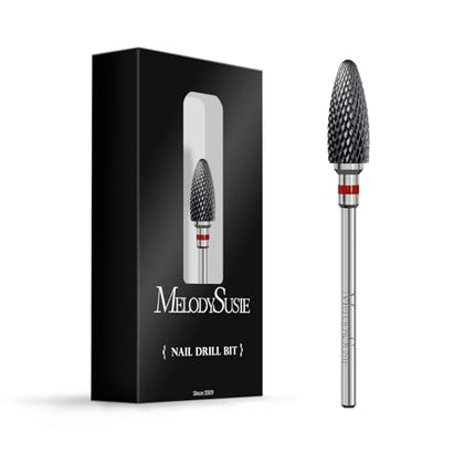 MelodySusie Ceramic Nail Drill Bit, 3/32'' (2.35mm) Professional Acrylic Nail File Flame Drill Bit for Manicure Pedicure Cuticle Gel Nail Polishing, Beginners Bits, Black, Series Bit-S, Fine