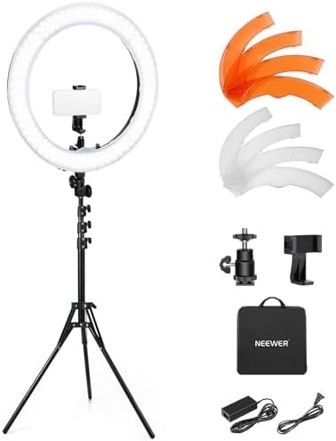 NEEWER 19 inch Ring Light with Stand, 3 Phone Holders and Mini Ball Head, Upgraded 2.4G & Touch Control, Smooth Dimming at 1%, 3200K-5600K for Selfie TikTok Live Streaming Video Recording Zoom, RP19H