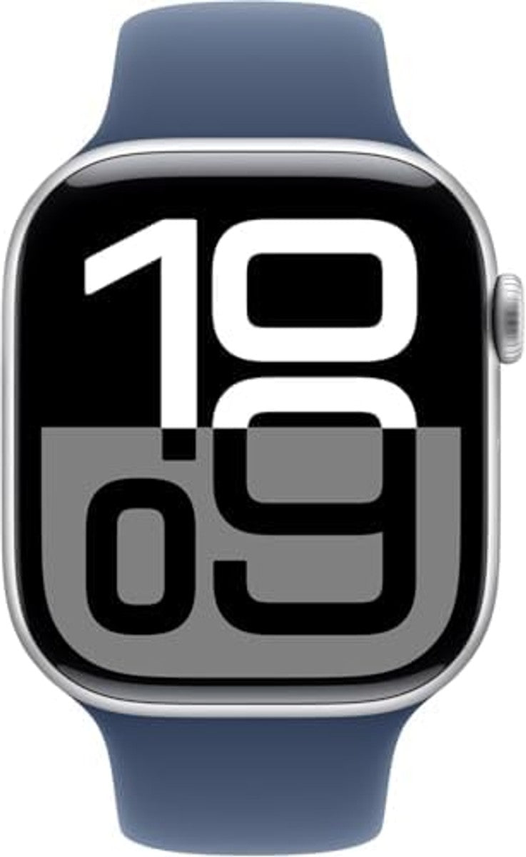Apple Watch Series 10 [GPS + Cellular, 46mm] - Silver Aluminum Case with Denim Sport Band, M/L (Renewed Premium)