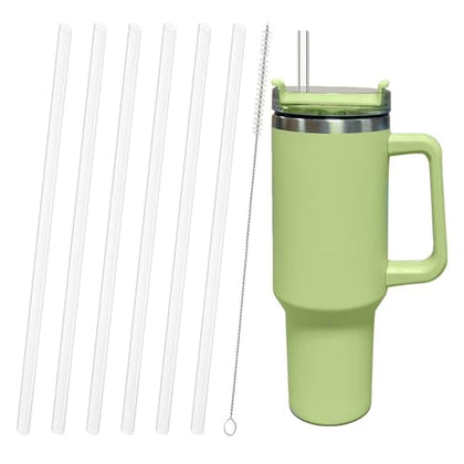 Replacement Straw Compatible with Stanley 40 oz 30 oz Cup Tumbler, 6 Pack Reusable Straws for Stanley 40 oz Tumbler with Handle, Straws with Cleaning Brush for Stanley Accessories, Plastic, Clear
