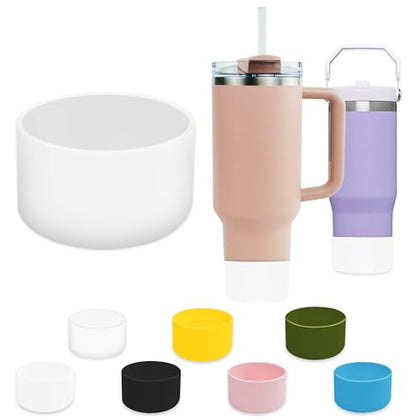 1Pcs Silicone Boot for Stanley 40 oz Quencher Tumbler, Silicone Cups Sleeve for Stanley IceFlow 20oz 30oz, Stanley Cup Accessories, Protective Cover for Water Bottle Bottom(White)