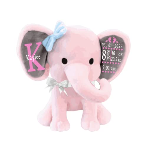Custom Baby Birth Stats Elephant: Birth Announcement, Keepsake, Personalized Stuffed Animal, Custom Shower Gift, New Bab
