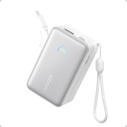 Anker Nano Portable Charger, 10,000mAh 45W Max Compact Power Bank, Travel Essential Phone Battery Pack with 2.3 ft InstaCord Retractable Cable for iPhone 17/16 Series, iPad, Galaxy, Pixel, and More