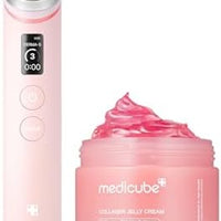 Visita la tienda de medicube medicube Set de cuidado de la piel rosa para piel brillante de vidrio: Age-R Booster Pro Pink | Masajeador de belleza de brillo de cristal real 6 en 1 y crema de gelatina de colágeno - niacinamida y