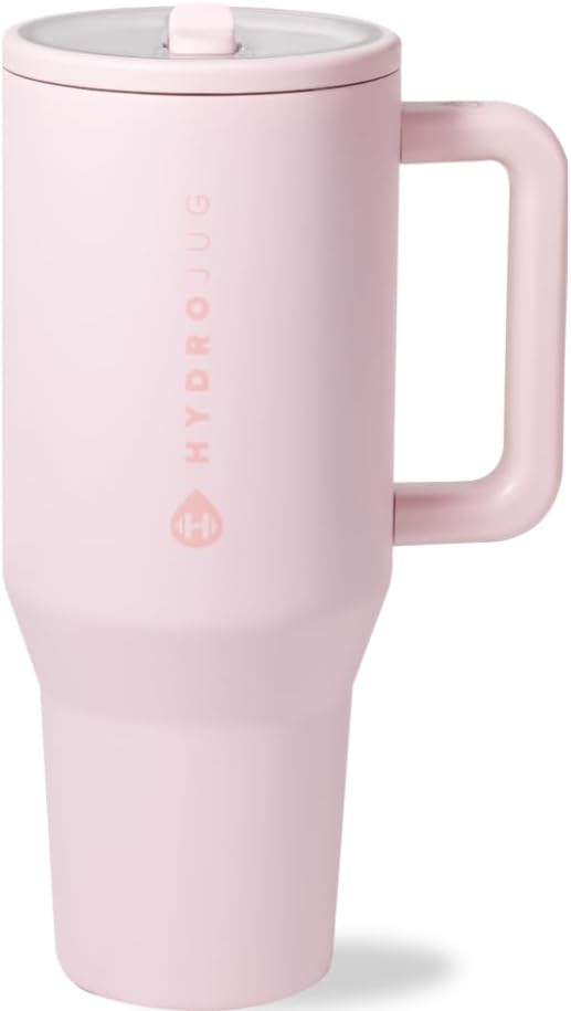 HydroJug Traveler 32oz, Insulated Tumbler with Handle & Straw, Pink Sand