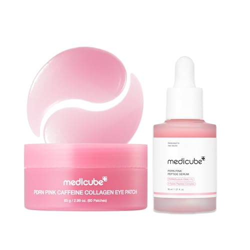medicube PDRN Glass Glow Facial & Eye Duo: PDRN Caffeine Collagen Eye Patch and Salmon DNA PDRN Serum | For Dark Circles, Puffiness, Firming & Radiance Set | Korean Skincare, GIfts for Women
