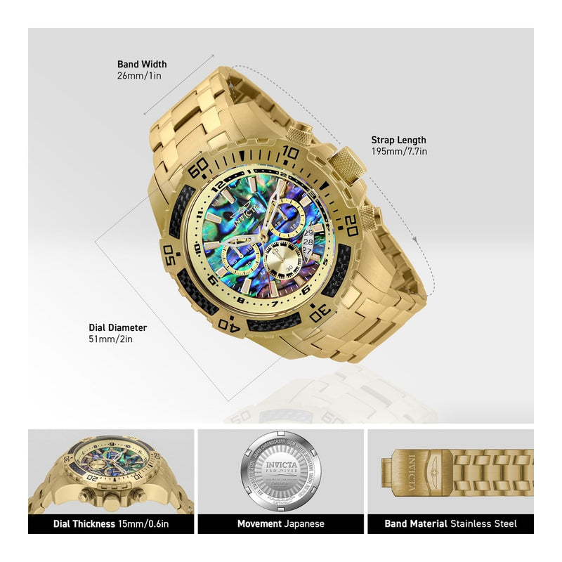 Reloj Invicta Pro Diver Scuba para hombre, diseño dorado, cronógrafo de cuarzo japonés, resistente al agua