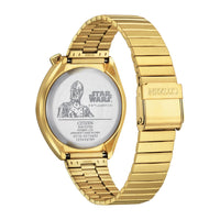 Citizen Reloj de cuarzo Star Wars para hombre inspirado en C-3PO, diseño coleccionable en acero inoxidable dorado