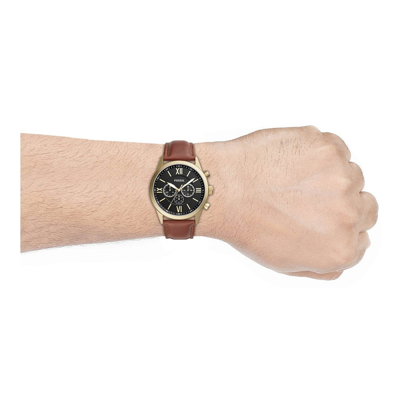 Flynn Cronógrafo con correa marrón y diseño moderno de Fossil, estilo elegante y resistente al agua