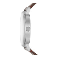 Emporio Armani Reloj de cuero para hombre con tres manecillas, esfera blanca y correa marrón de cuero