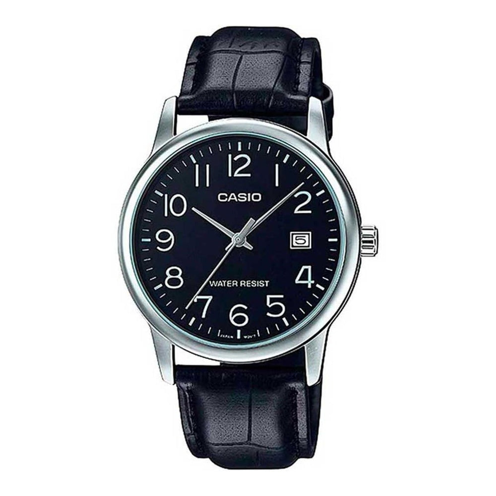 Reloj Casio para hombre con correa de cuero, diseño clásico y funcionalidad moderna, resistente al agua con visualización de fecha