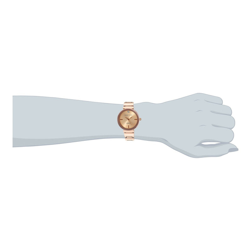 Anne Klein reloj de pulsera para mujer con esfera de diamante genuino, caja de acero inoxidable y pulsera de metal color oro rosa