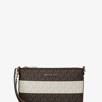 Michael Kors Jet Set Travel Small Striped Signature Logo Convertible Wristlet VANILLA/LUGGAGE