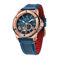 Bulova Reloj Automático Marine Star Esfera Azul para Hombre con Acabado Oro Rosa