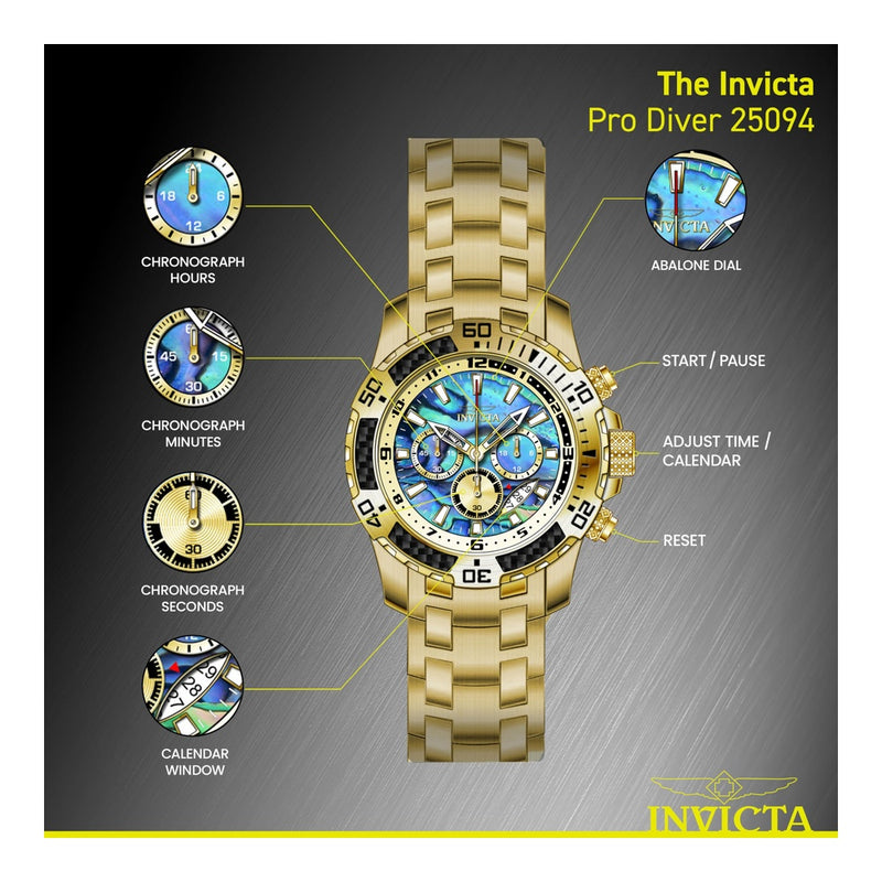 Reloj Invicta Pro Diver Scuba para hombre, diseño dorado, cronógrafo de cuarzo japonés, resistente al agua