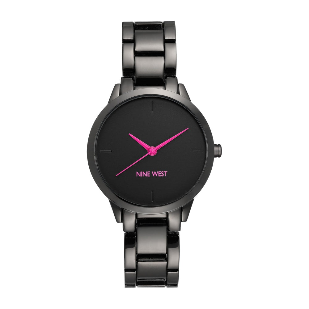 Nine West Reloj de pulsera Gunmetal elegante para mujer con pulsera metálica y esfera analógica