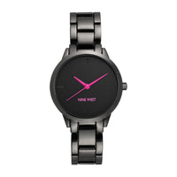 Nine West Reloj de pulsera Gunmetal elegante para mujer con pulsera metálica y esfera analógica