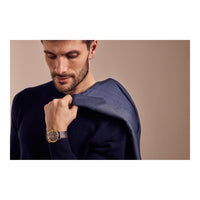 Citizen Reloj unisex Eco-Drive Classic Eco, acero inoxidable de dos tonos, correa de cuero gris, modelo AR3124-07H